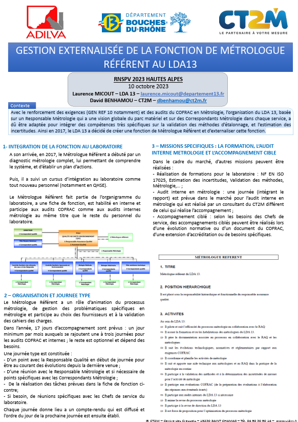 Poster Gestion externalisée de la fonction de métrologue référent au LDA13
